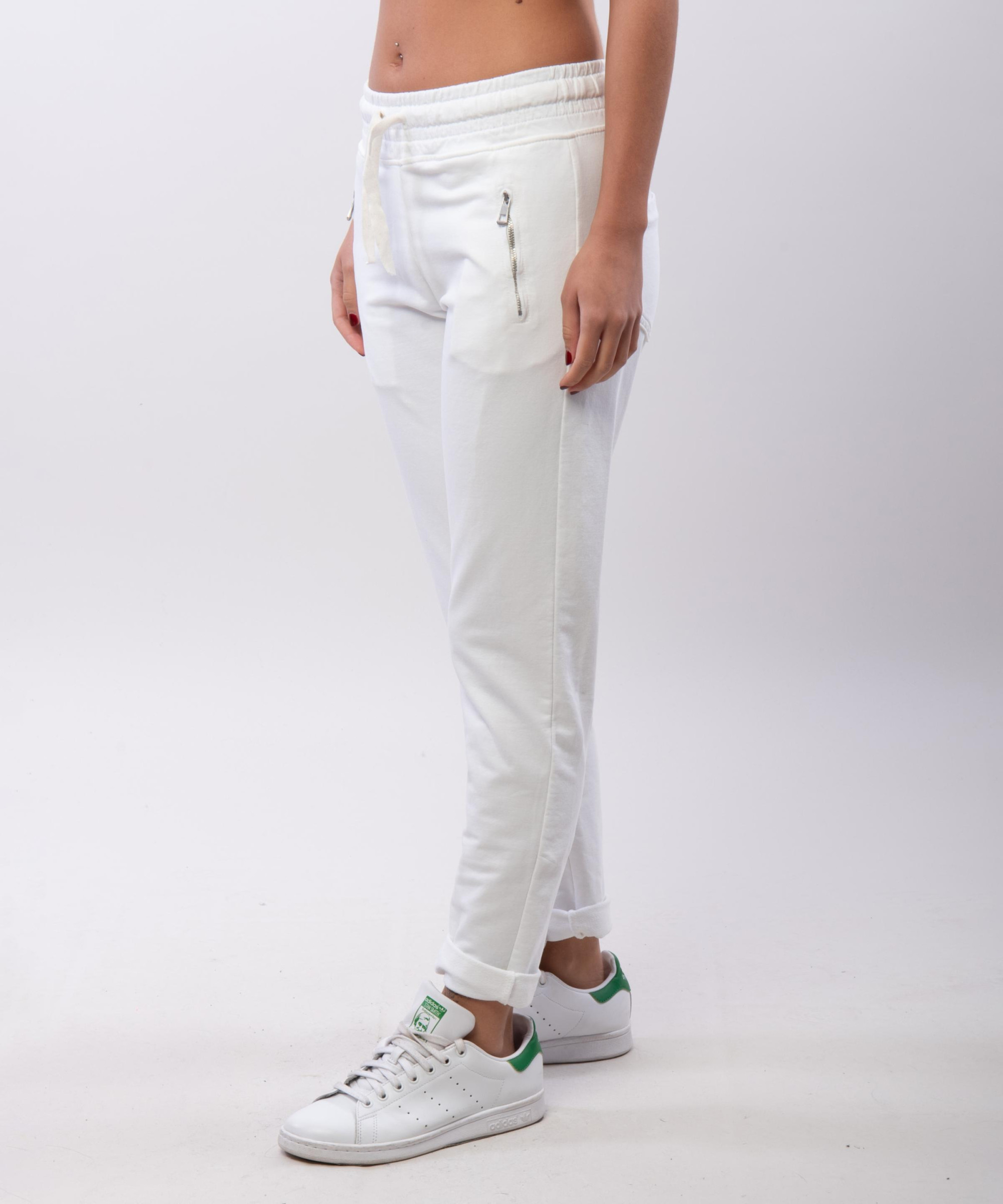 Jogger con elastico e tasche zip laterali 95% cotone 5% elastico