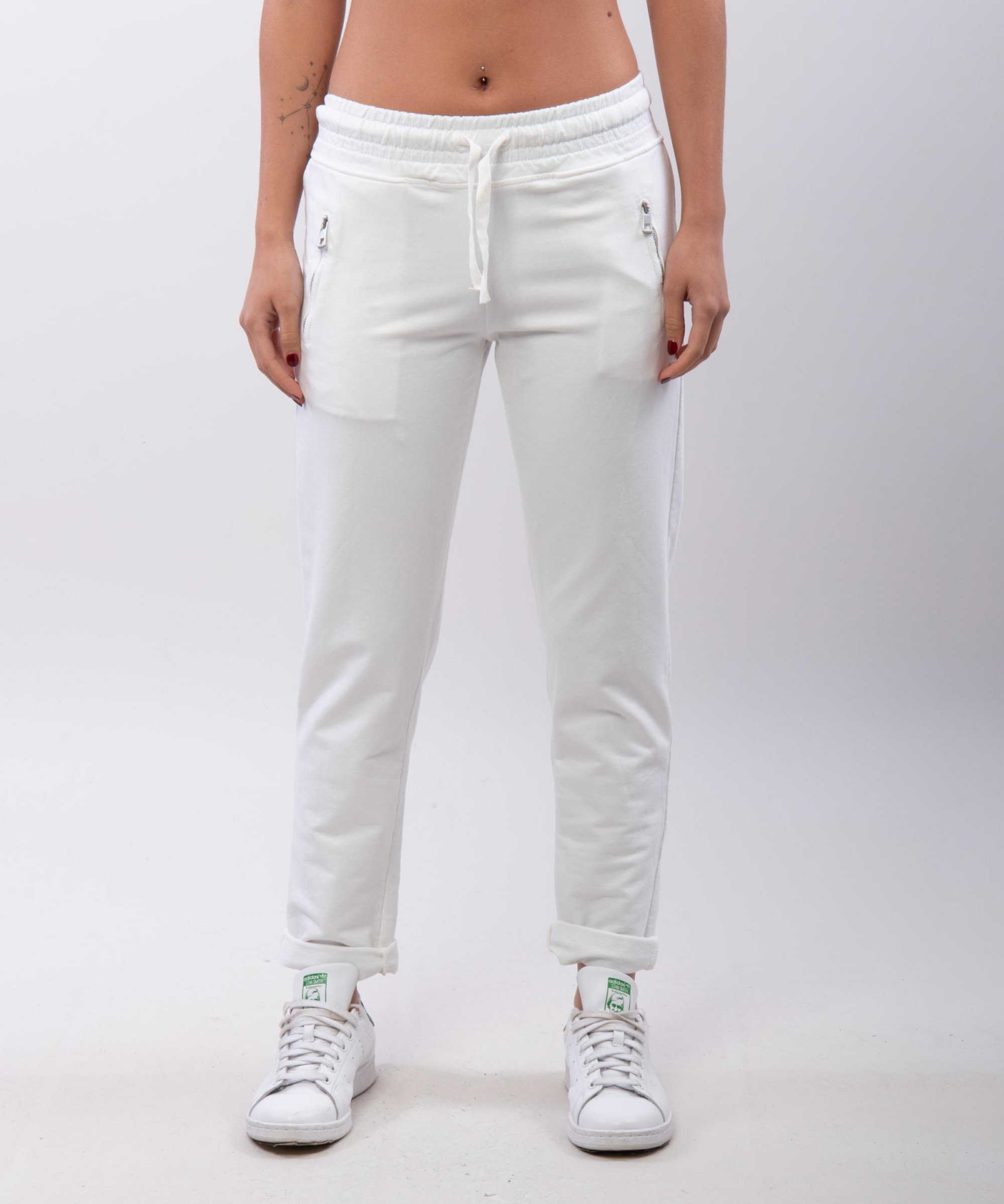 Jogger con elastico e tasche zip laterali 95% cotone 5% elastico