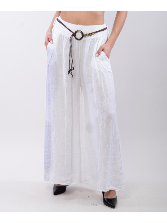 pantalone a palazzo in lino con cintura
