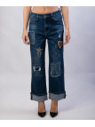 Pantaloni Jeans Dritti con Patchwork