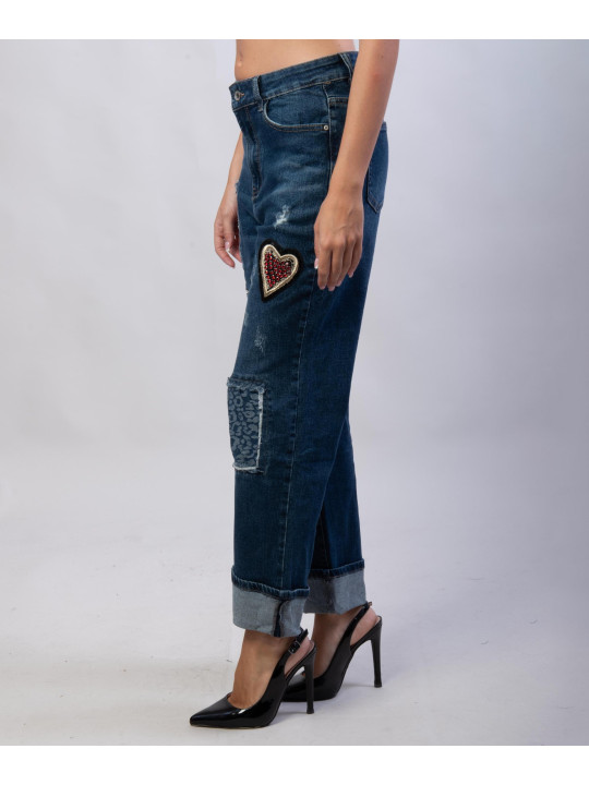 Pantaloni Jeans Dritti con Patchwork