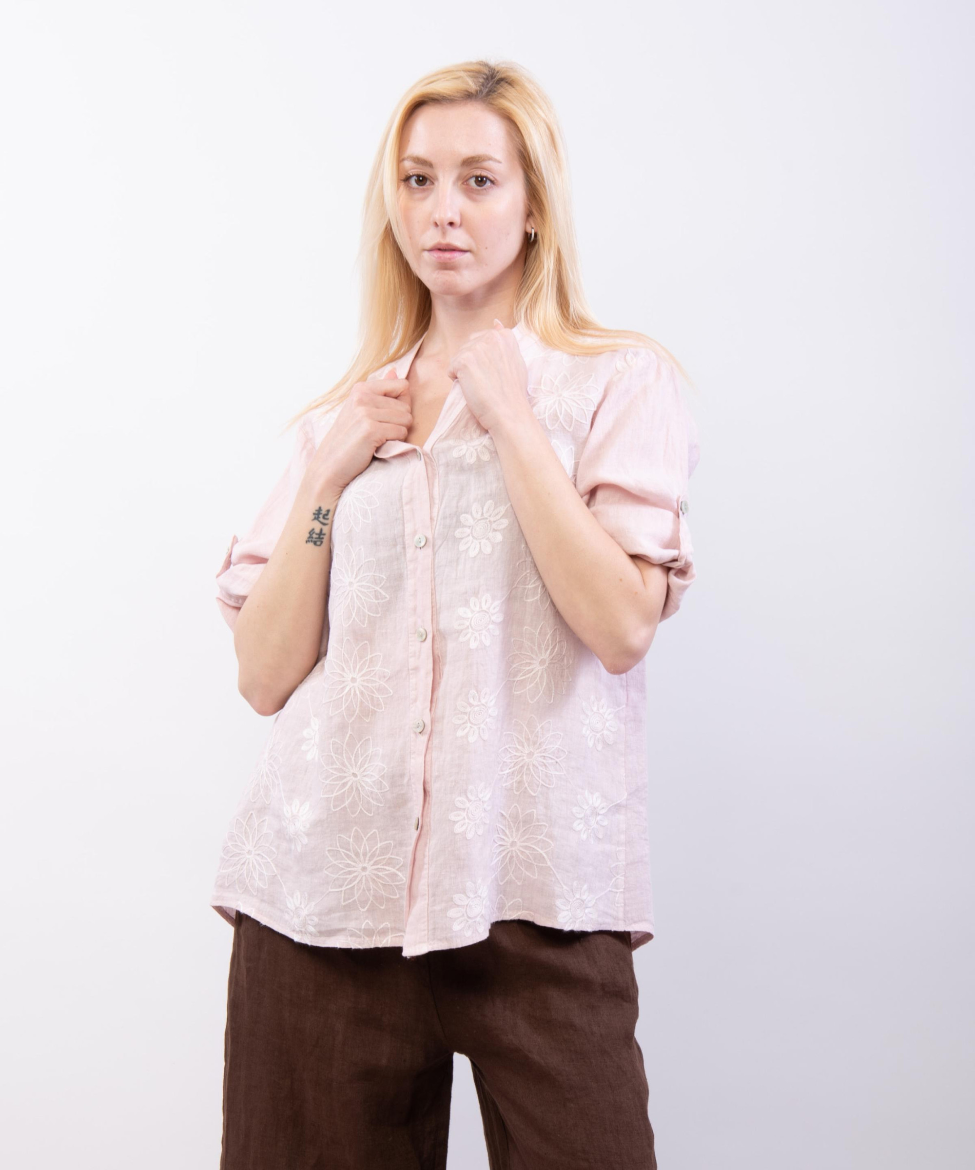 Camicia Lino Con ricamo