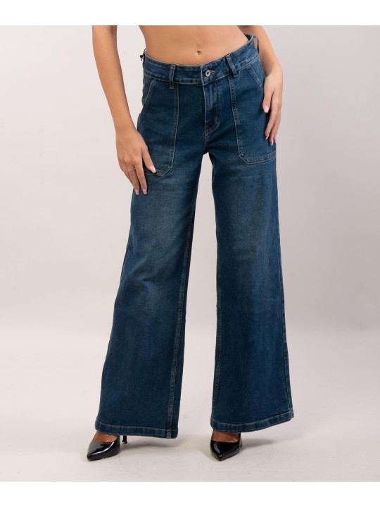 Jeans a palazzo con tasche frontali