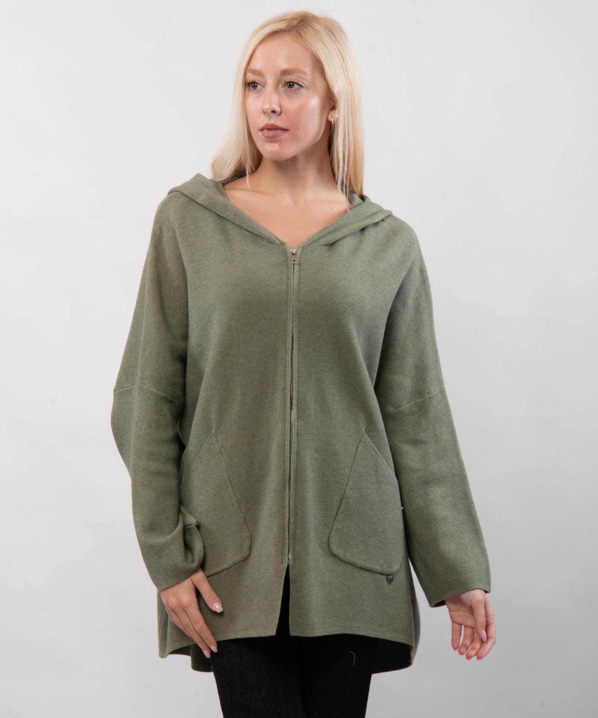 Felpa in maglia con cappuccio e zip