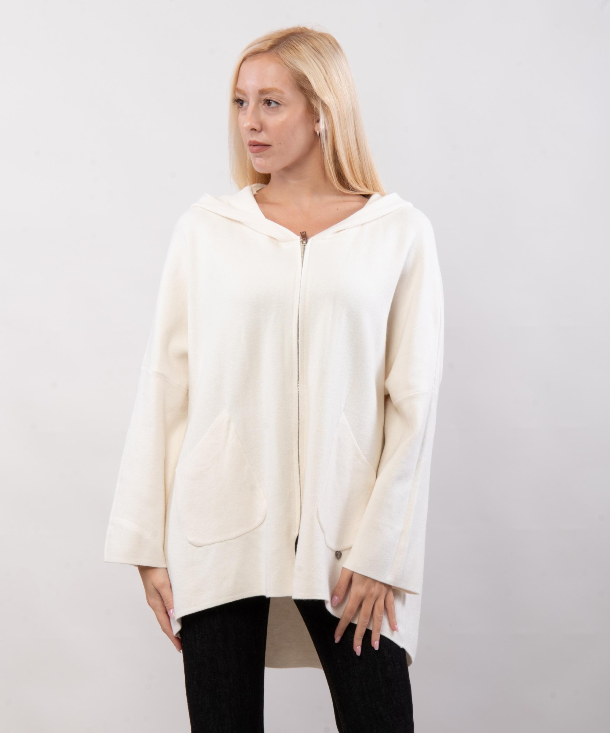 Felpa in maglia con cappuccio e zip
