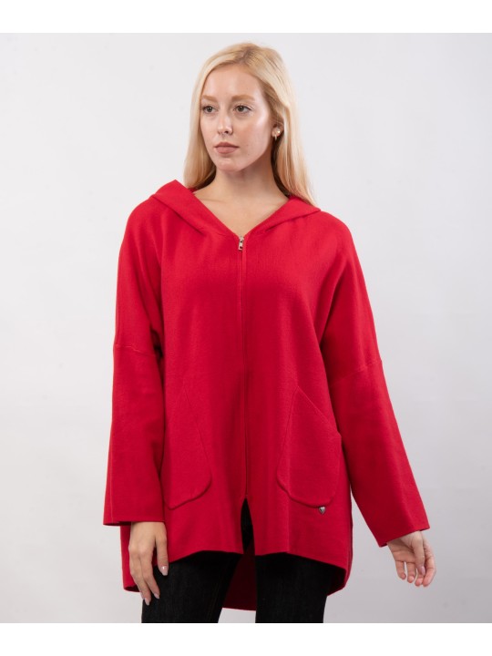 Felpa in maglia con cappuccio e zip