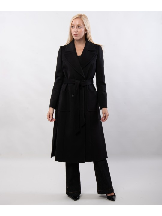 Cappotto con cintura e spacco laterale doppio petto